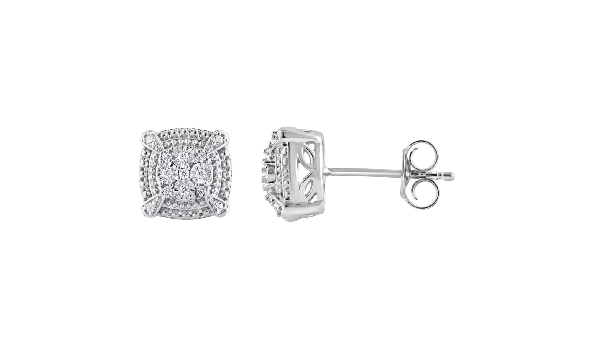 1/10 CTTW Diamond Cluster Stud Earrings Sterling Silver