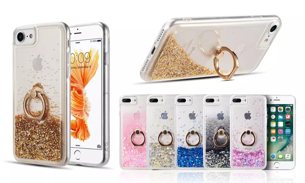 Quicksand Liquid Case with Finger Ring Stand for iPhone 7/8 - Primary Image