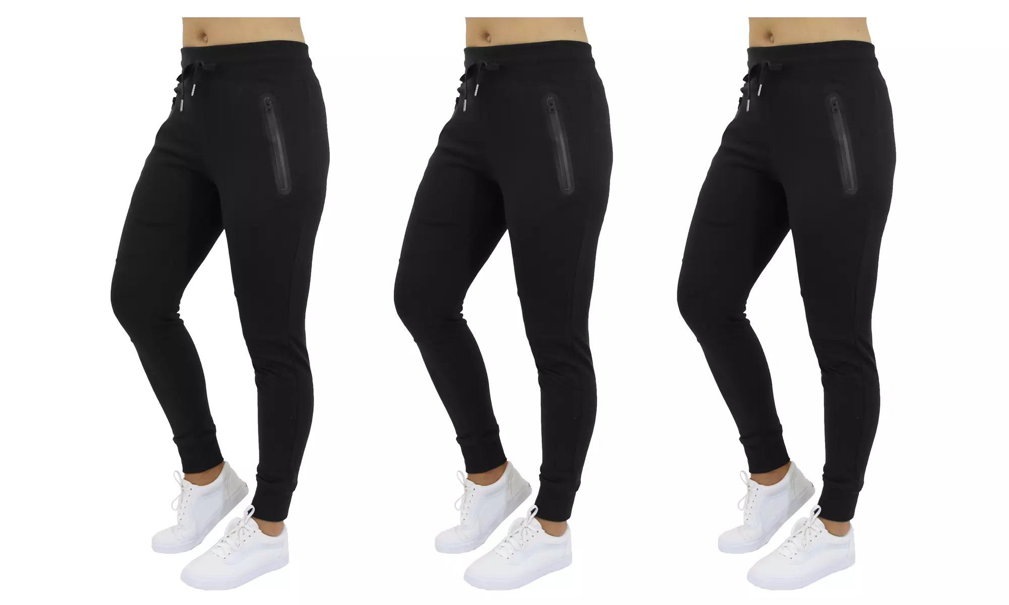 Women's Slim-Fit French Terry Joggers with Zipper Pockets (3-Pack). Plus Sizes Available. - Image 6