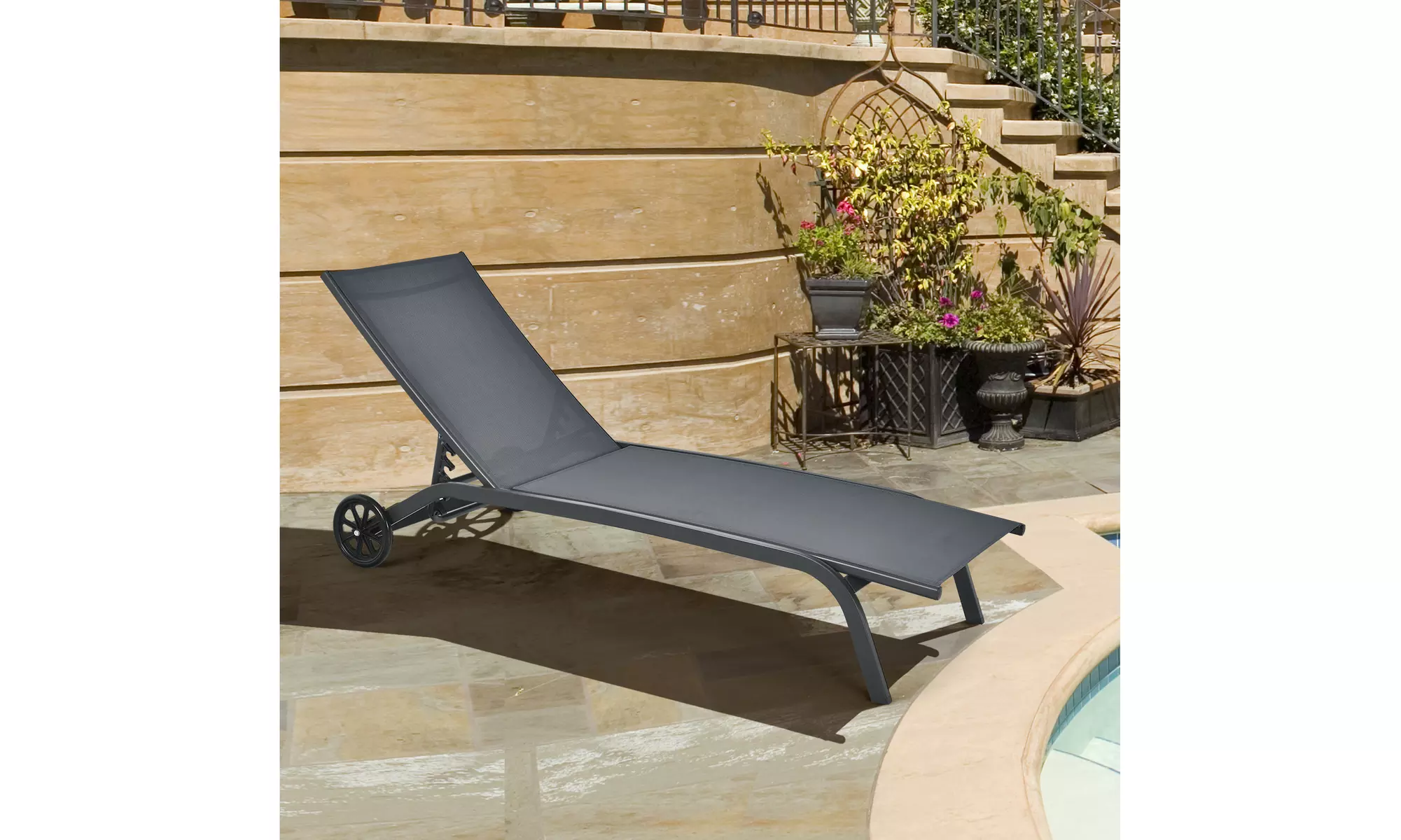 Costway Patio Lounge Chair Chaise Adjustable Back Recliner Garden W/Wheel - Primary Image