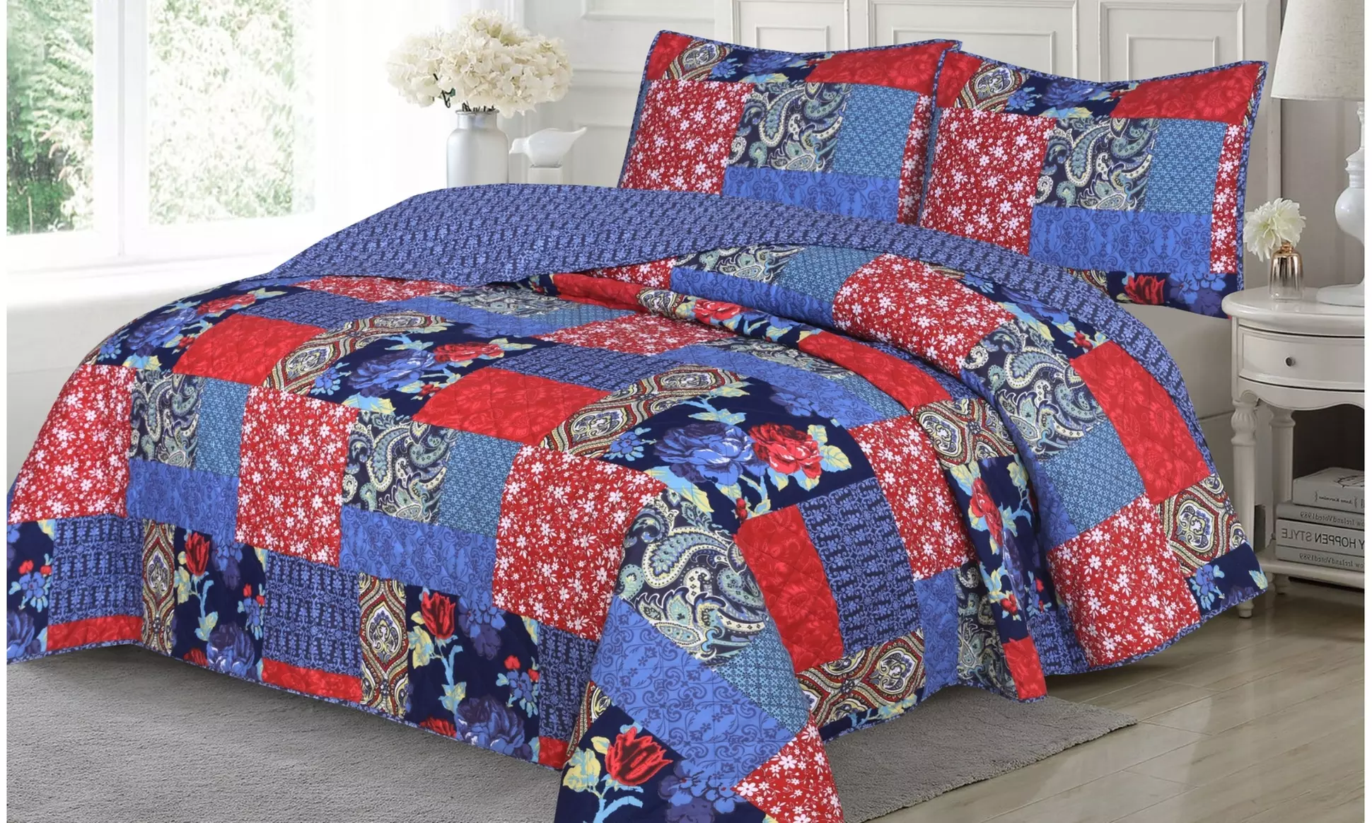 3 Piece Quilt Set Lightweight Bedspread with 2 Matching Pillow Shams Bedding Set