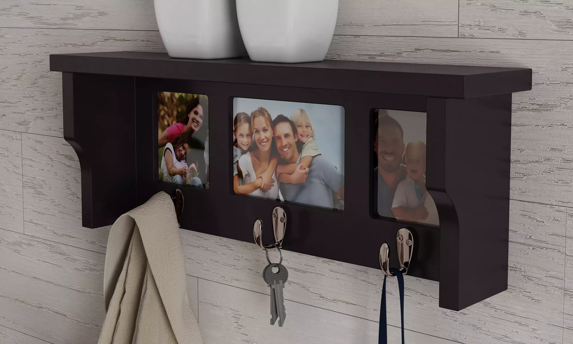 Lavish Home Wall Shelf and Picture Collage with 3 Hanging Hooks - Primary Image