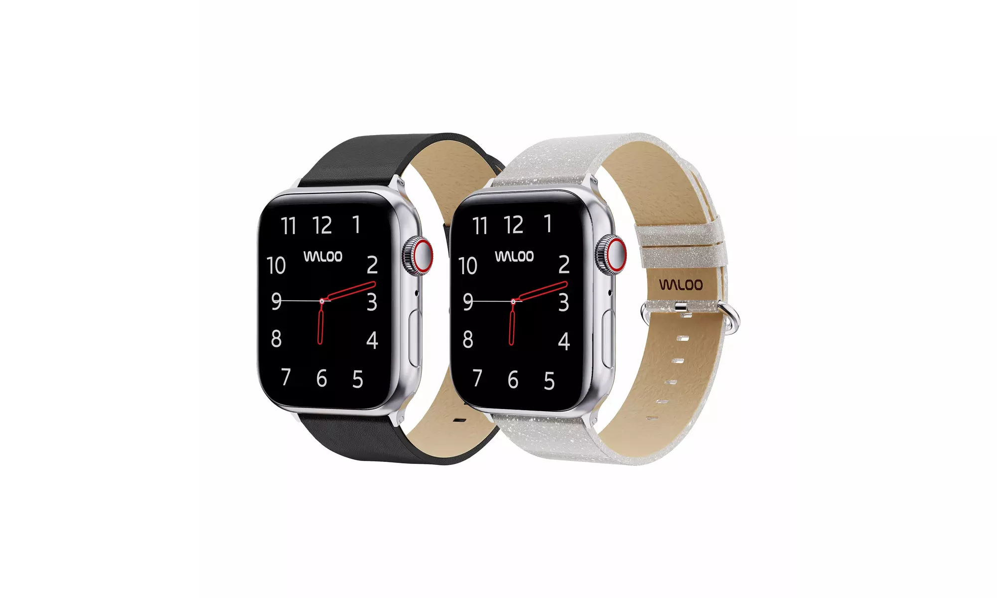 Waloo 2-Pack Leather Grain and Shiny Brilliance Apple Watch Bands