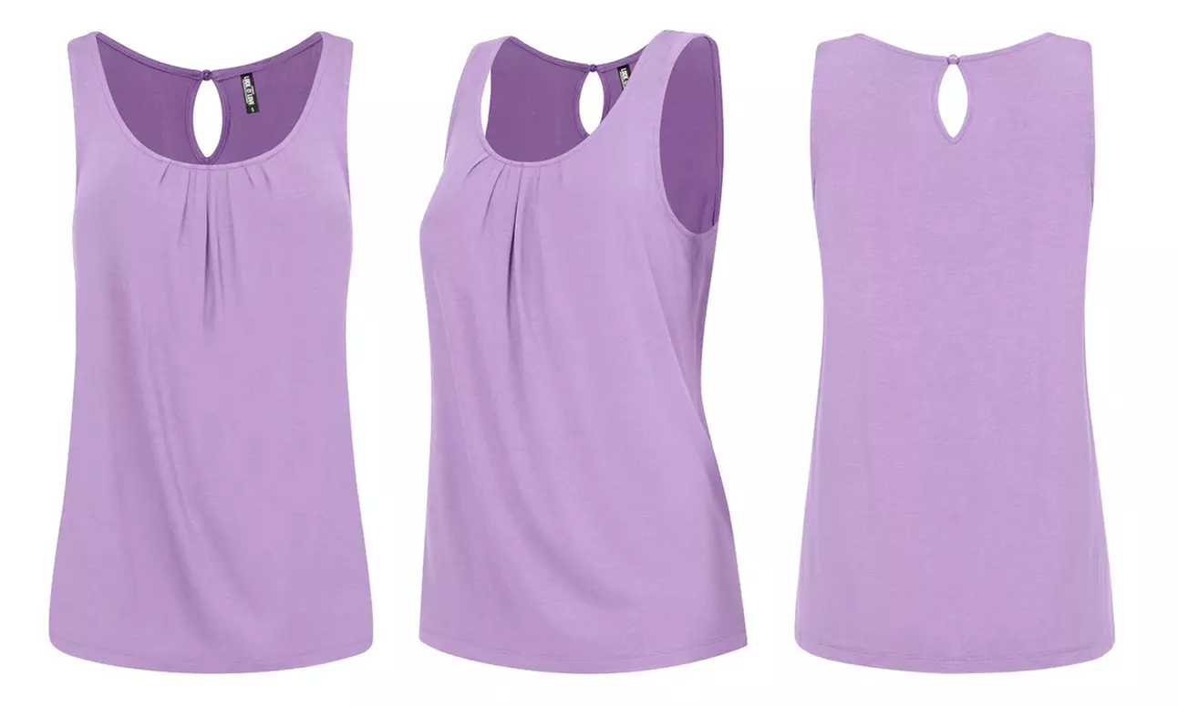 Made By Johnny Women's Pleated Front Scoop Neck Shell Tank
