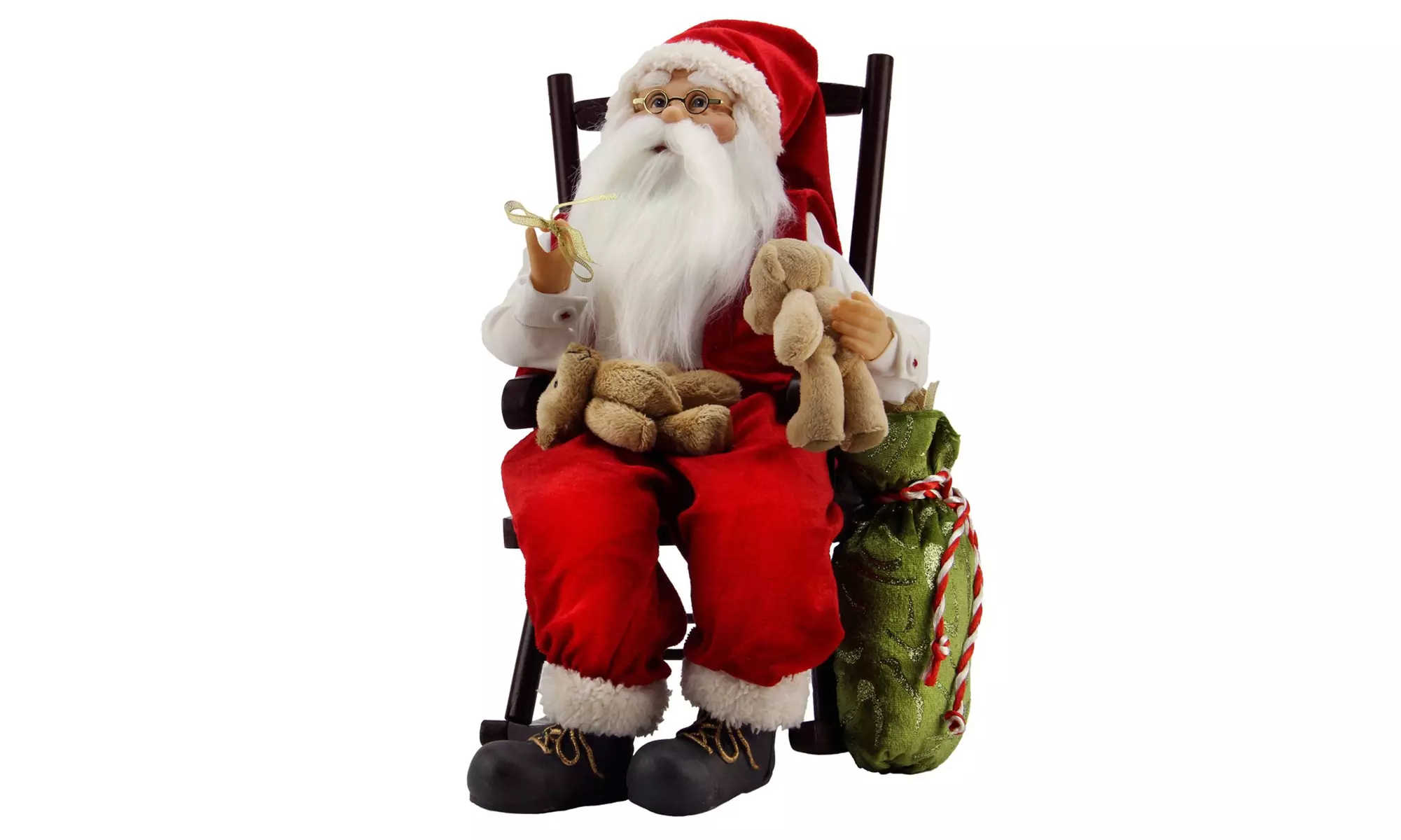 14.75" Animated Santa Claus in a Rocking Chair with Bears and Gift Bag - Primary Image