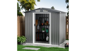 Costway 6 x 4 FT Outdoor Storage Shed Galvanized Steel Shed Lockable Doors