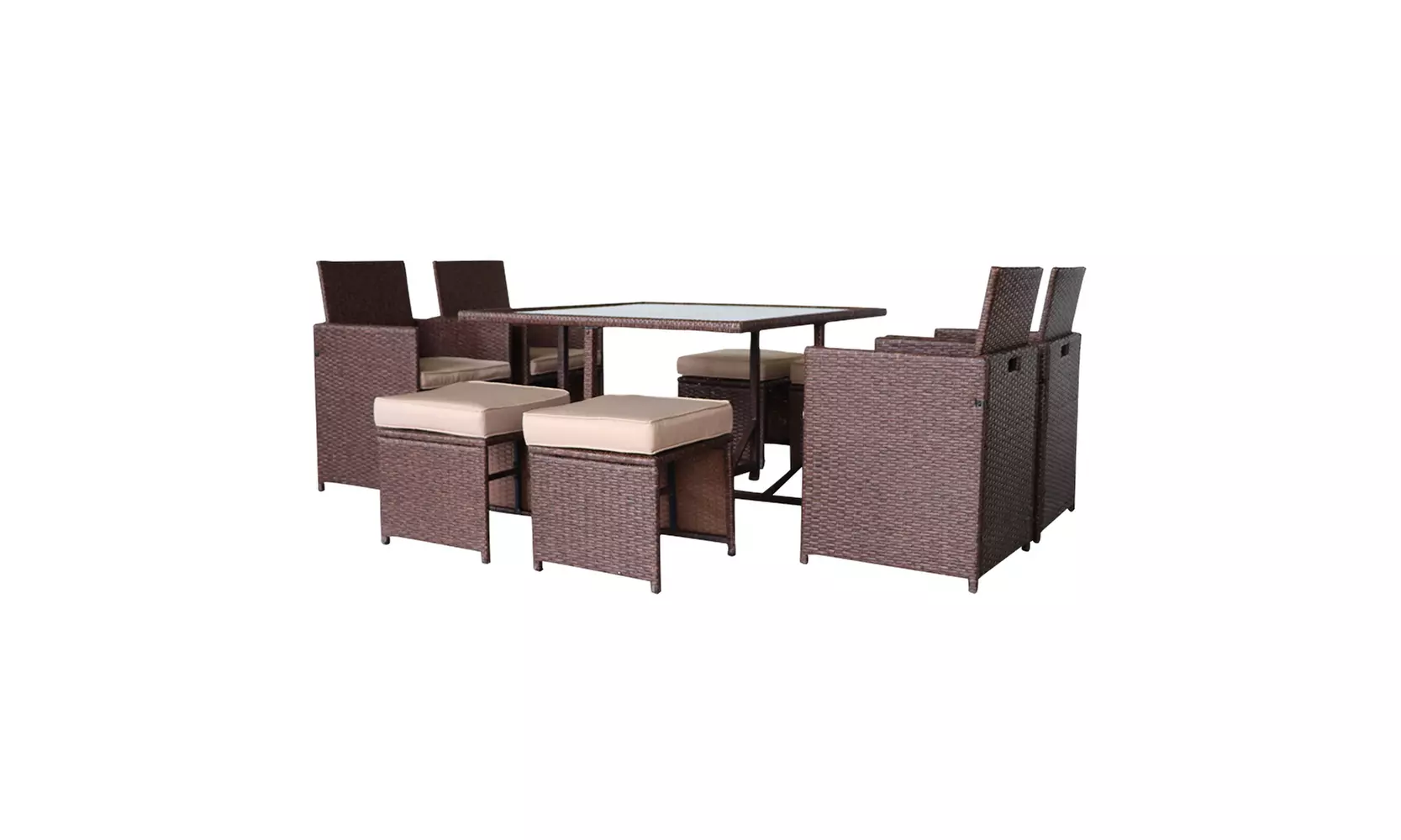 Outdoor Wood Grain PE Wicker Rattan Patio Sofa Chair Furniture Glass Table - Second Medium