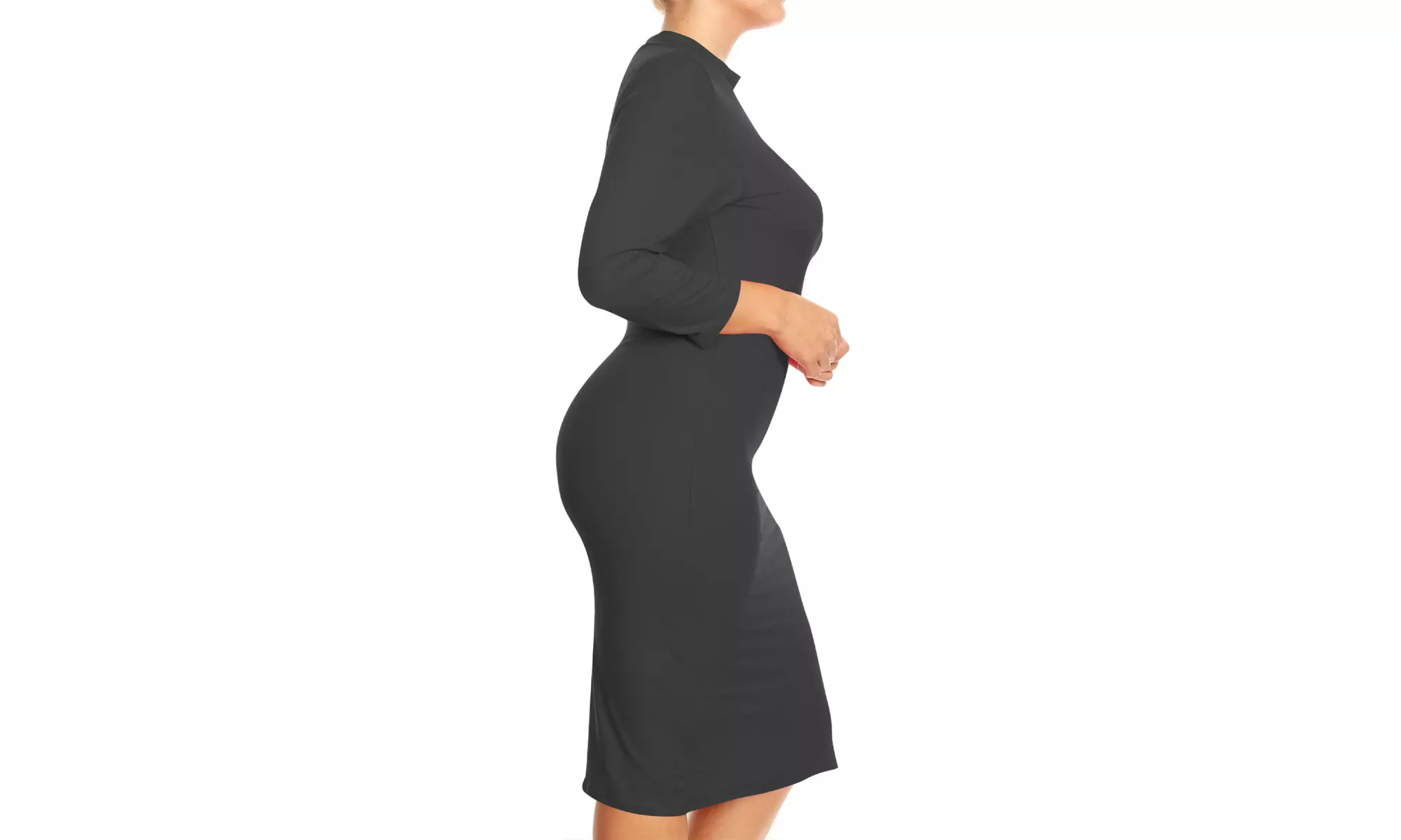 Women's Plus Size Mock Neck 3/4 Sleeves Casual Solid Bodycon Casual Mid Dress