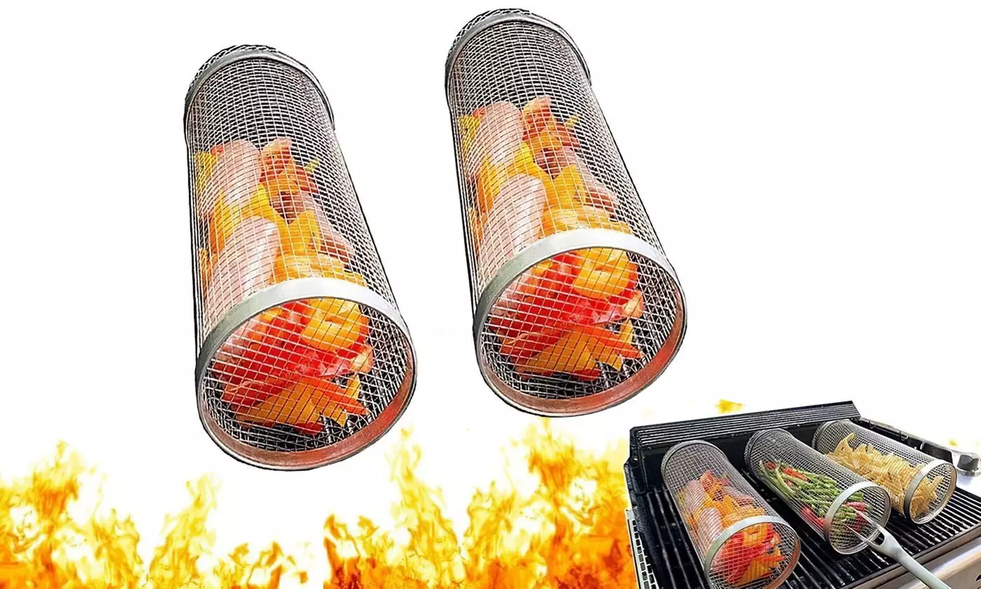 iMounTEK Two-Pack 360-Degree Rolling Stainless Steel Grill Basket