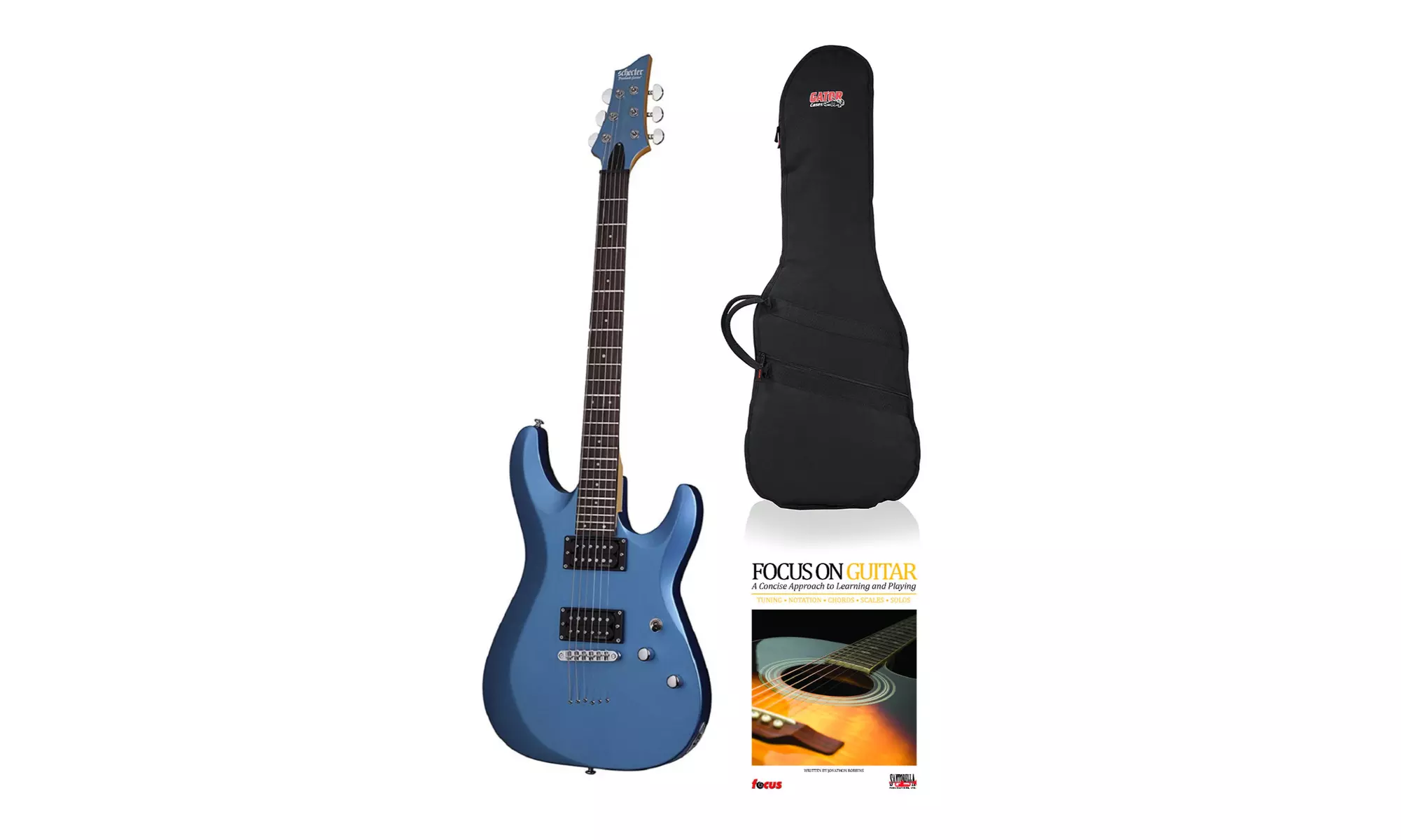 Schecter C-6 Deluxe 6-String Electric Guitar (Satin Metallic Light Blue) Bundle - Second Medium