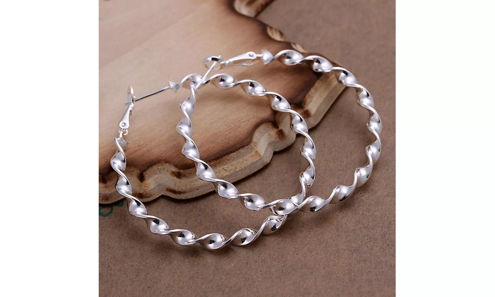 925 Sterling Silver Twisted Hoop Earrings - Primary Image