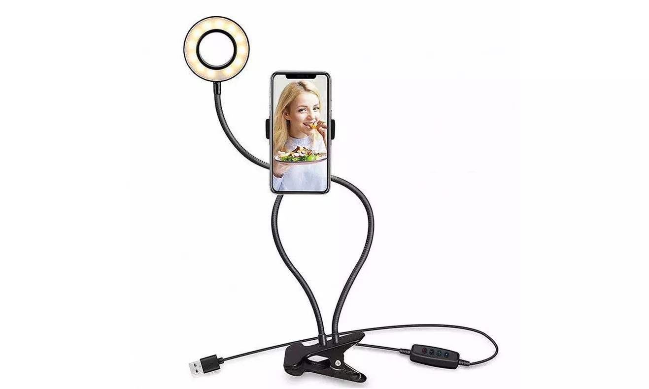 Zummy LED Selfie Ring Light Phone Holder Flexible Stand Long Arm for Stream Live - Primary Image