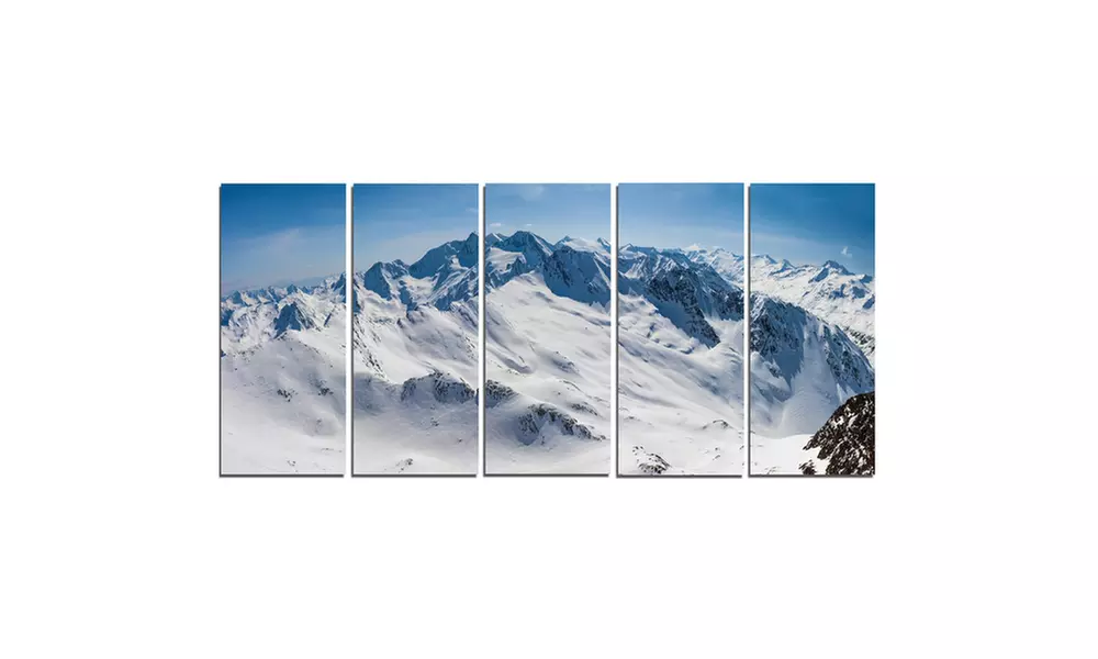 Snowy Mountains Panoramic View - Multipanel Landscape 5 Panel Metal Wall Art - Second Medium