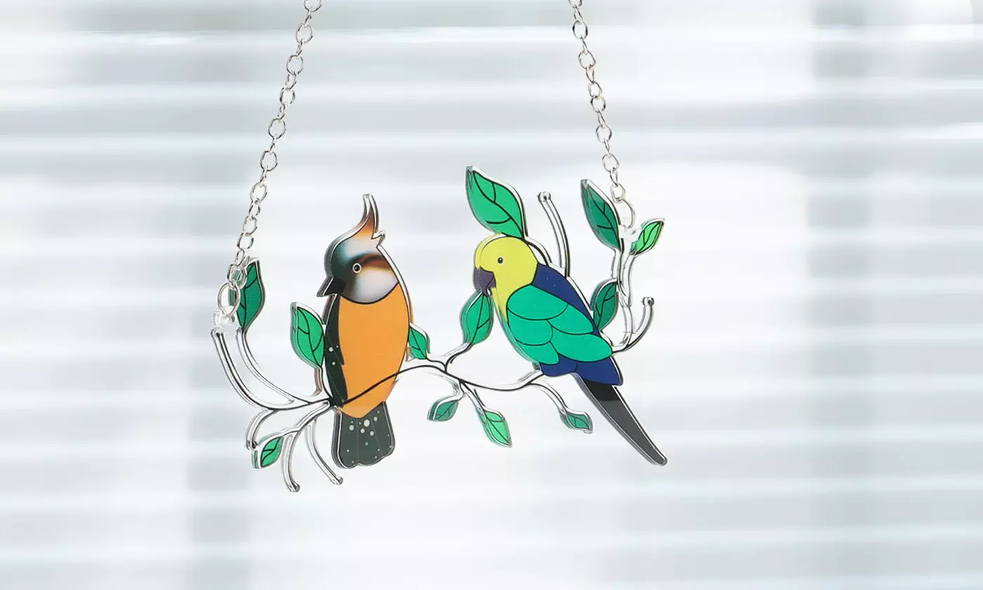 Multicolor Birds On A Wire High Stained Suncatcher Window Panel Home Decor
