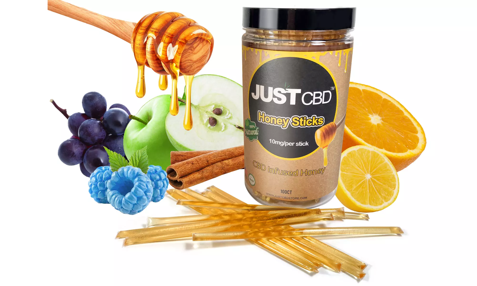 CBD Honey Sticks from JustCBD (7-, 14-, or 30-Pack) - Primary Image