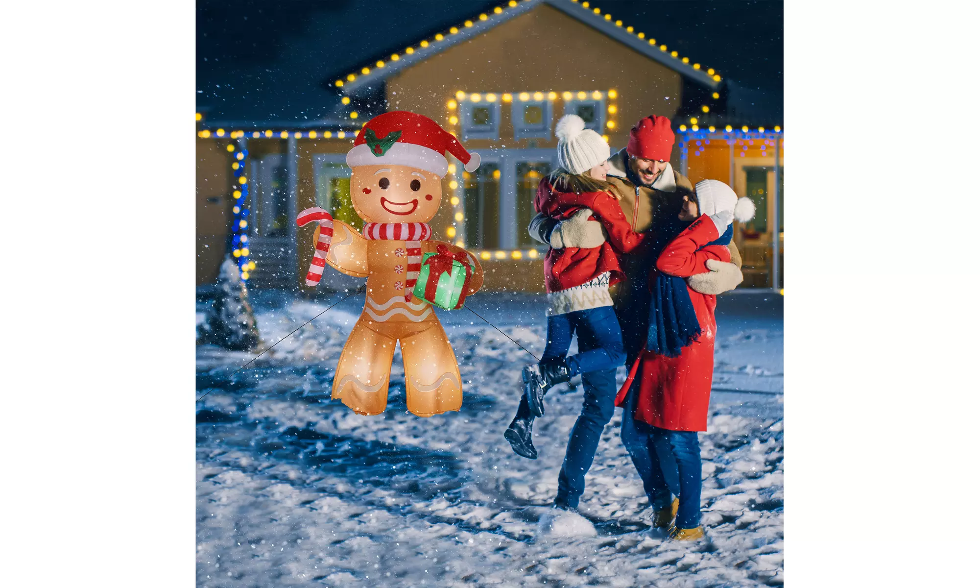 8ft 5 LED Lights Gingerbread Man Holding Gift Garden Gingerbread Man Decoration