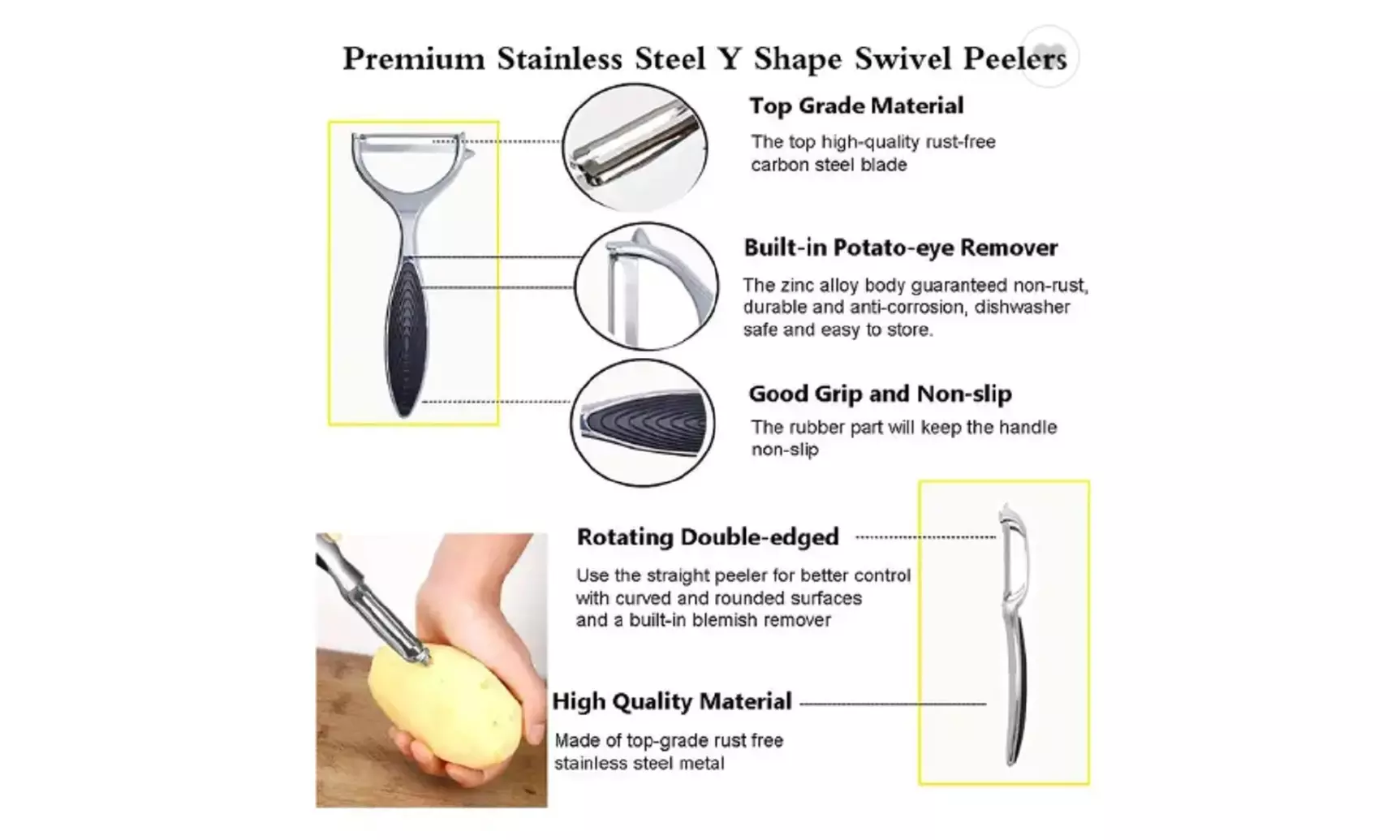 2 Ps Vegetable & Fruit Peeler Set- Stainless Steel Potato Peeler Non-Slip Handle