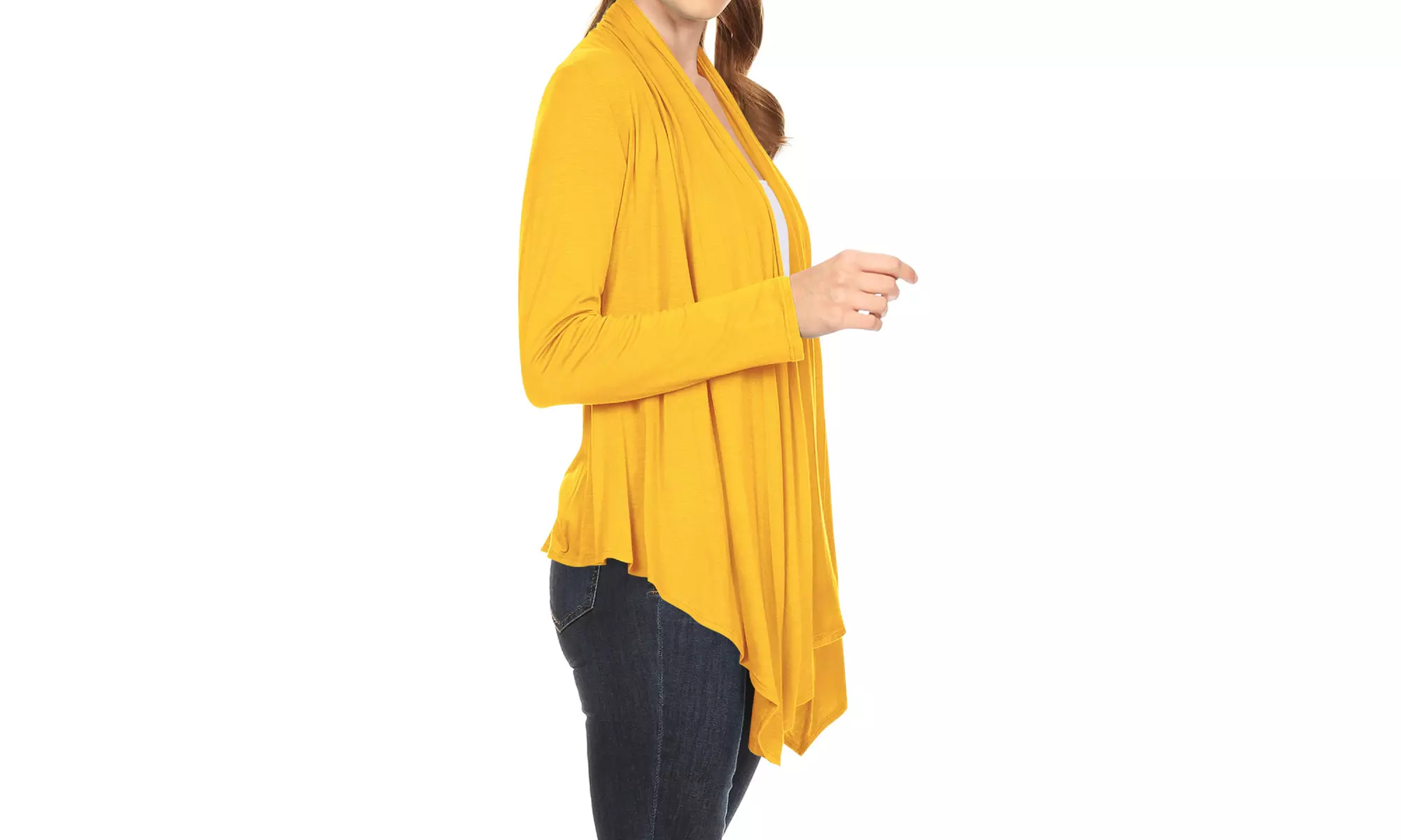 Women's Long Sleeve Draped Neck Open Front Solid Cardigan 