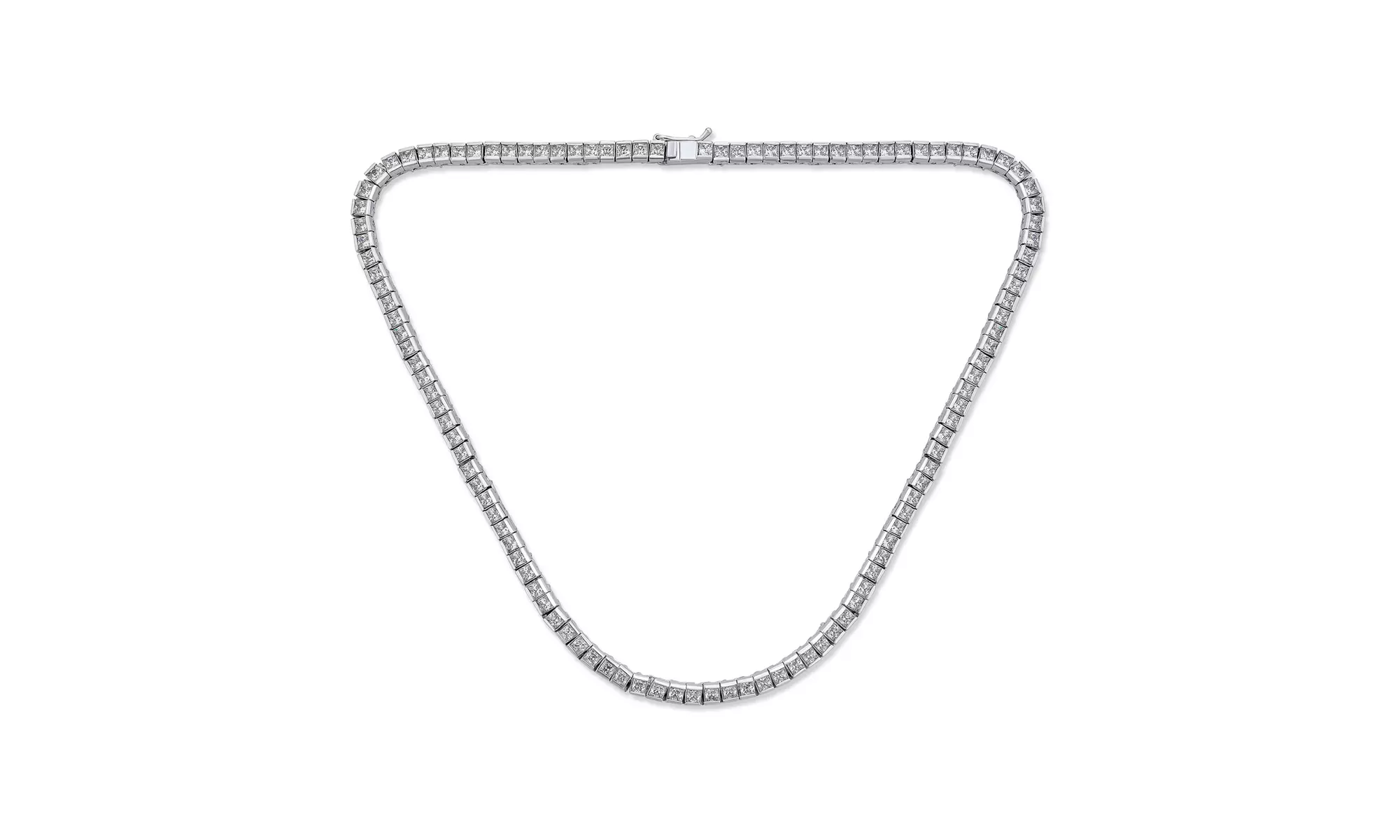 Bridal Princess Cut Tennis Collar Necklace Square Silver Tone Plated - Primary Image
