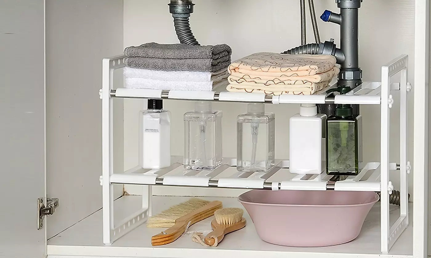iMounTEK 2-Tier Under Sink Organizer Retractable Rack Holders Storage Shelf