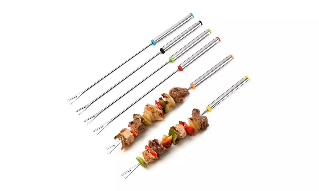 voberry Skewers Stainless Steel BBQ Barbecue Skewers Reusable (Set of 6 ) - Primary Image