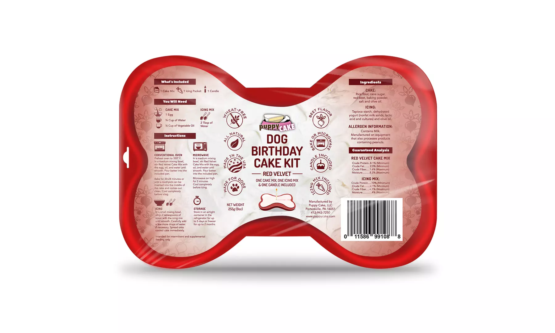 Dog Birthday Cake Kit- Red Velvet Cake Mix, Icing and Candle - Primary Image