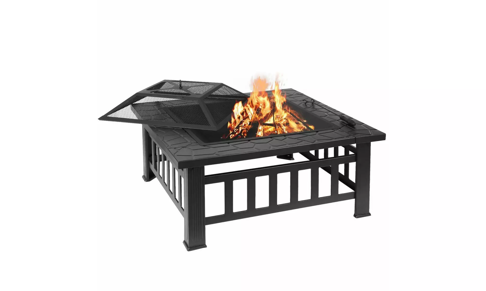 Outdoor Wood Burning Steel Fire Pit Table with Accessories and Waterproof Cover - Primary Image