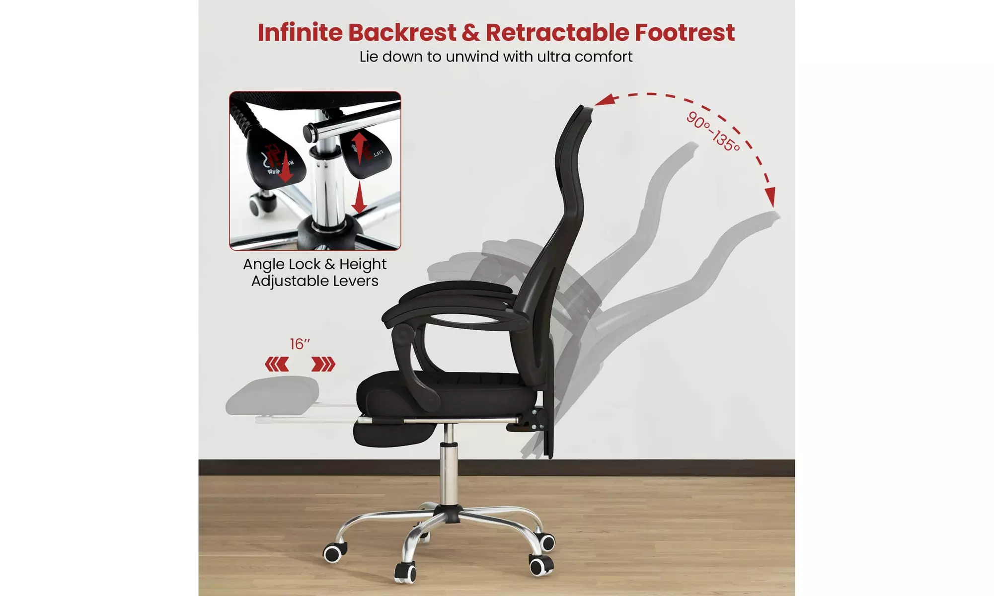 Costway Ergonomic Mesh Office Chair with Footrest Height-Adjustable Backrest