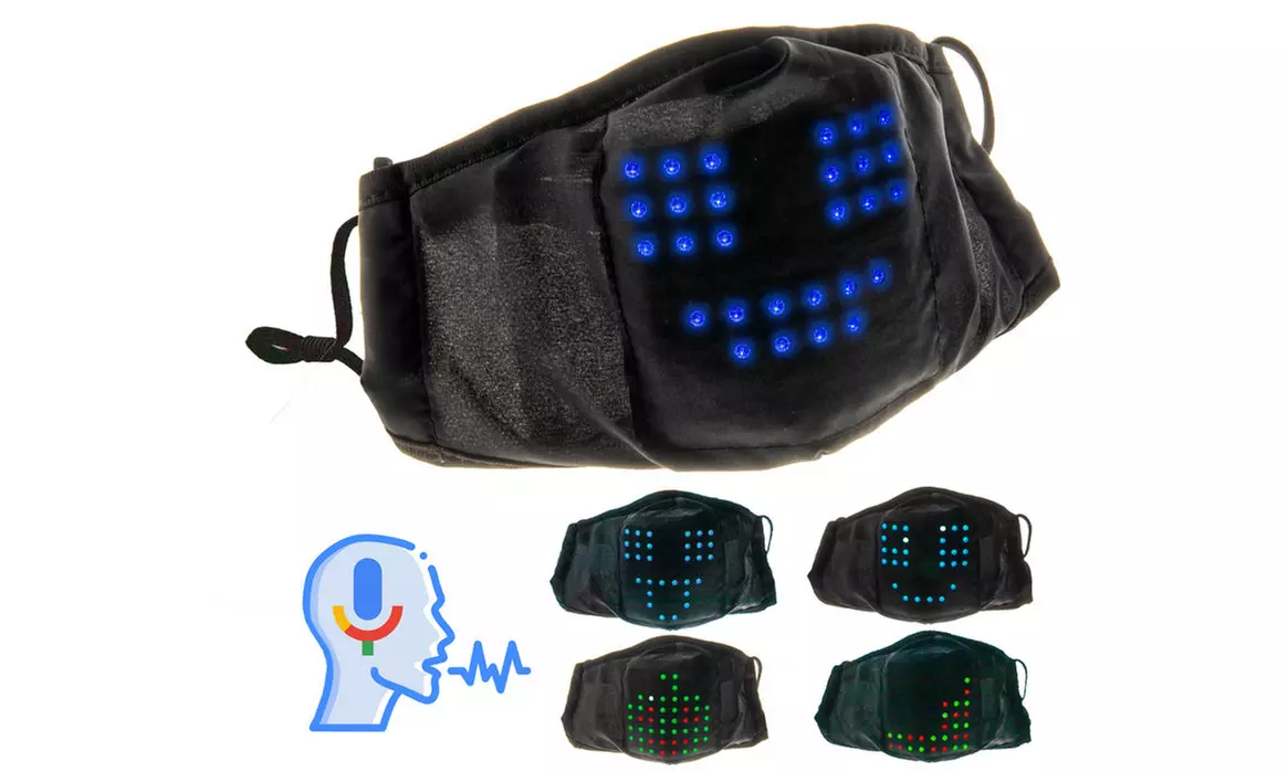 LED Voice Activated Face Mask RGB Color Animated USB Rechargeable Halloween Xmas - Primary Image