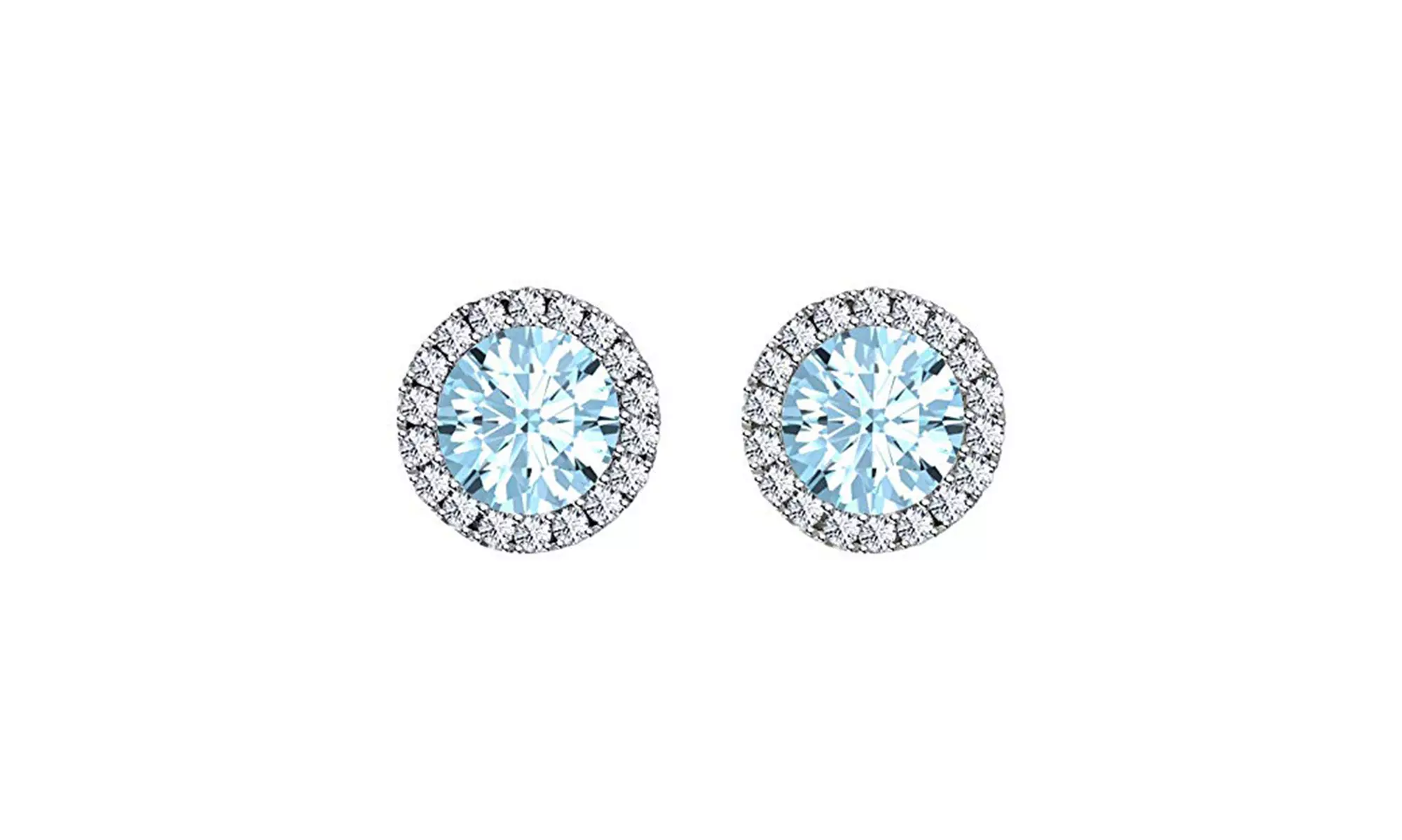 14k White Gold Plated 1 Ct Round Blue Aquamarine Halo Stud Earrings