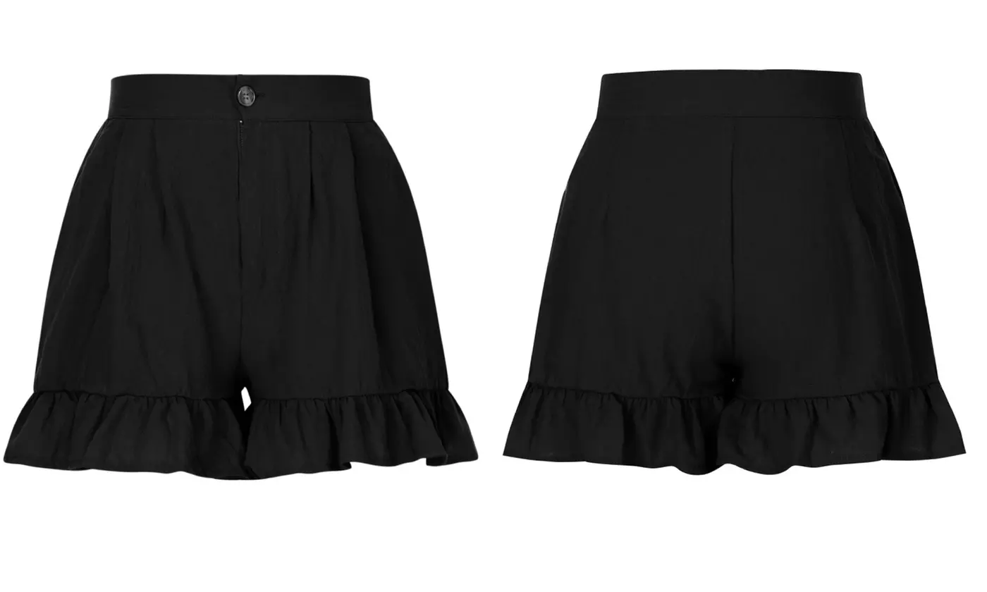 Women Ladies High Waist Baggy Wide Leg Shorts Pleated Button Summer Hot Pants