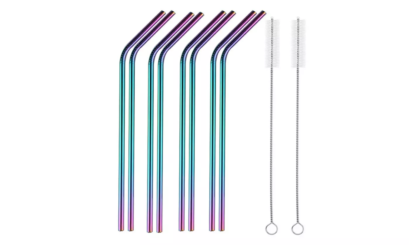 Stainless Steel Straws 10.5 inch Long Reusable For Tumbler Beverage (8 Pack) 