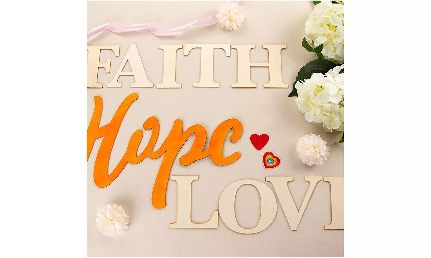 Faith Hope Love Wall Décor, Unfinished Wood Letters Inspirational Quotes Sign - Primary Image
