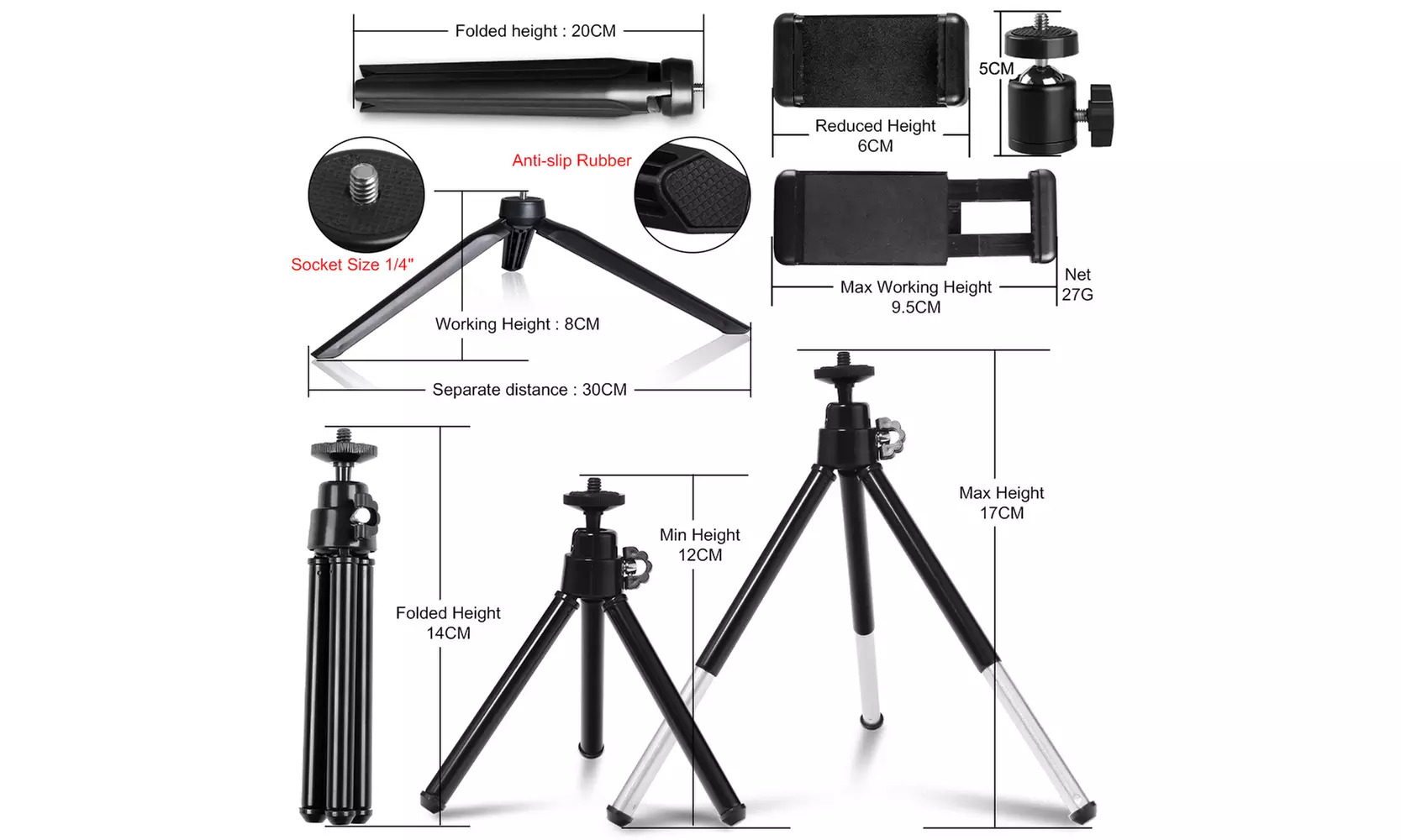 10 " Ring Light Camera Tripod Mini Camera Holder Slip Clip Set - Second Medium