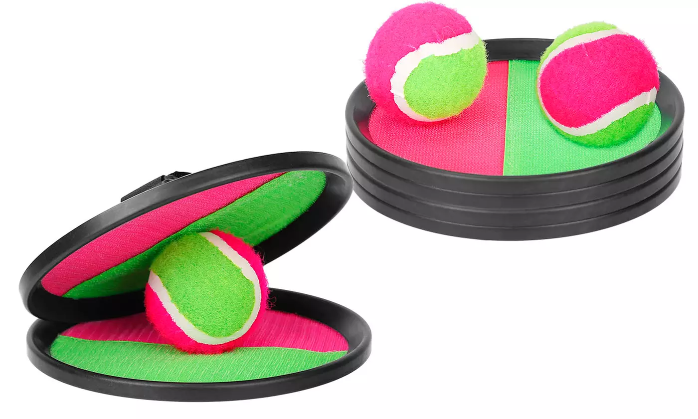 iMounTEK Toss & Catch Paddle Game Set with 3 Nylon Balls & 6 Self-Stick Pads
