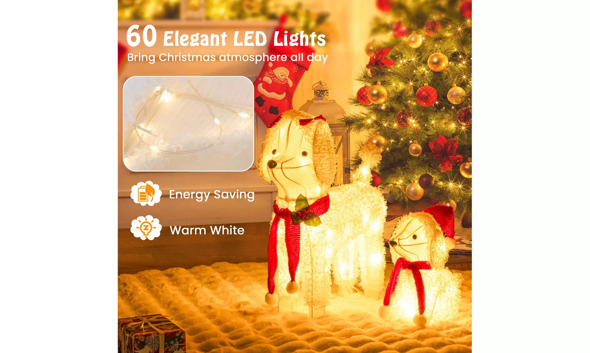 Costway Lighted Christmas Reindeer and Sleigh Set Dachshund Bear Penguin Decor