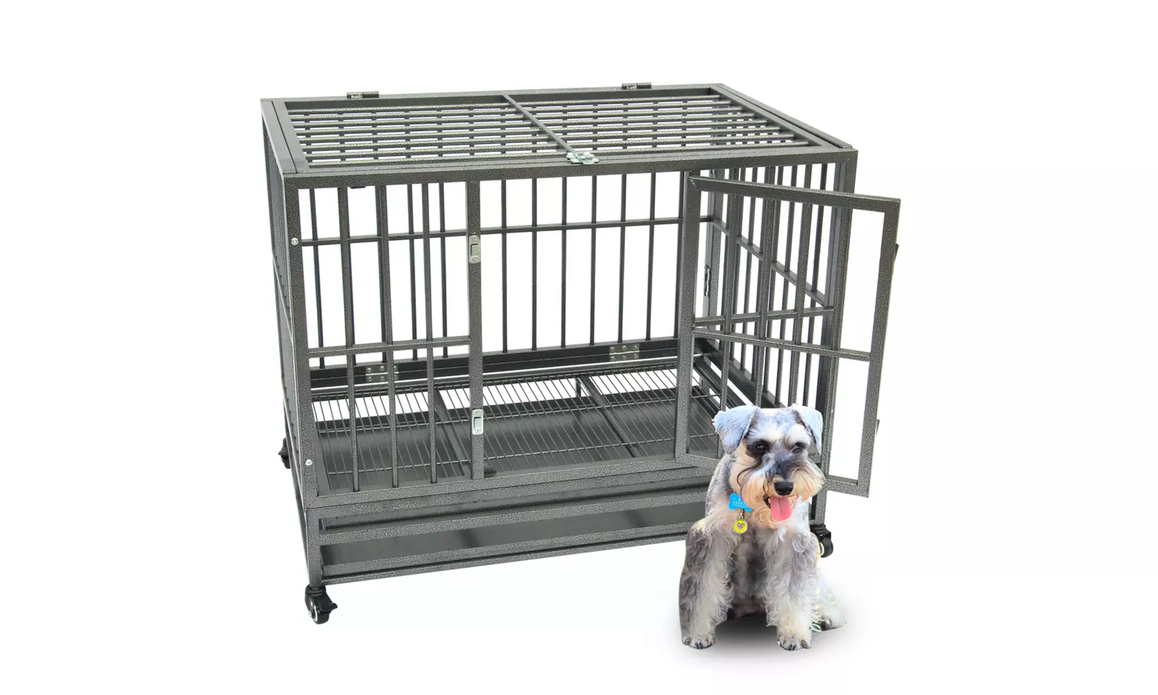 36'' Heavy Duty Metal Dog Cage Crate Pet Trolley with Tray - Second Medium