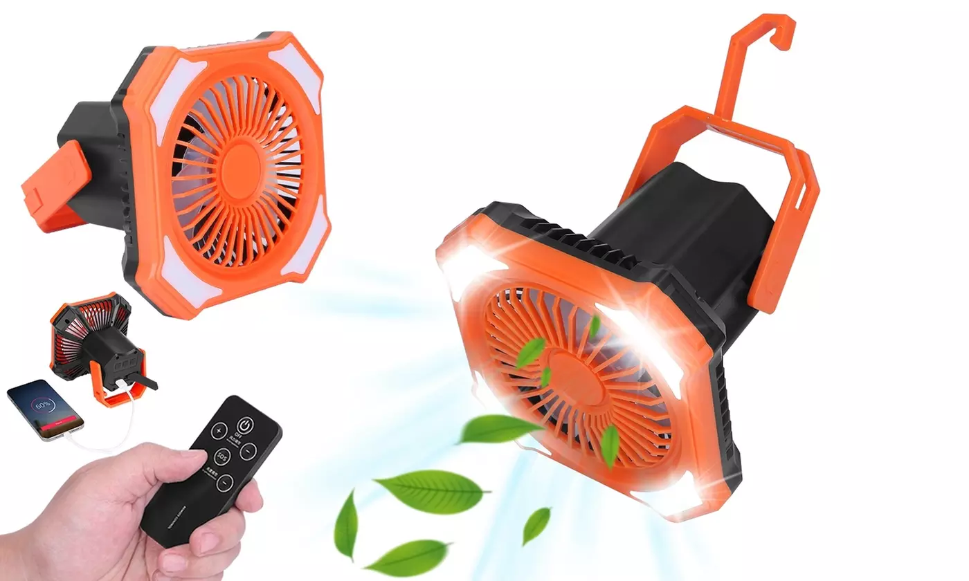 LakeForest 3-In-1 Hanging Camping Tent Fan w/ LED Lantern & 10000mAh Power Bank - Primary Image