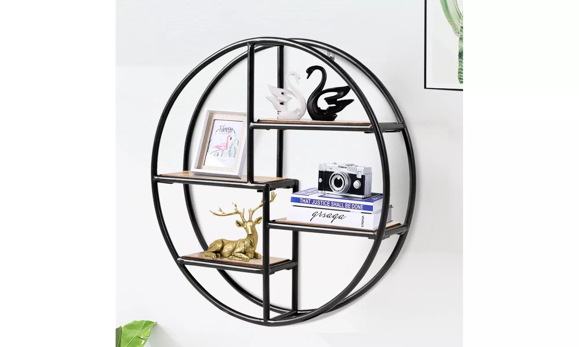 Hanging Storage Shelf Round Circular Wall-Mounted 4-Tier Rack Room Decoration - Primary Image