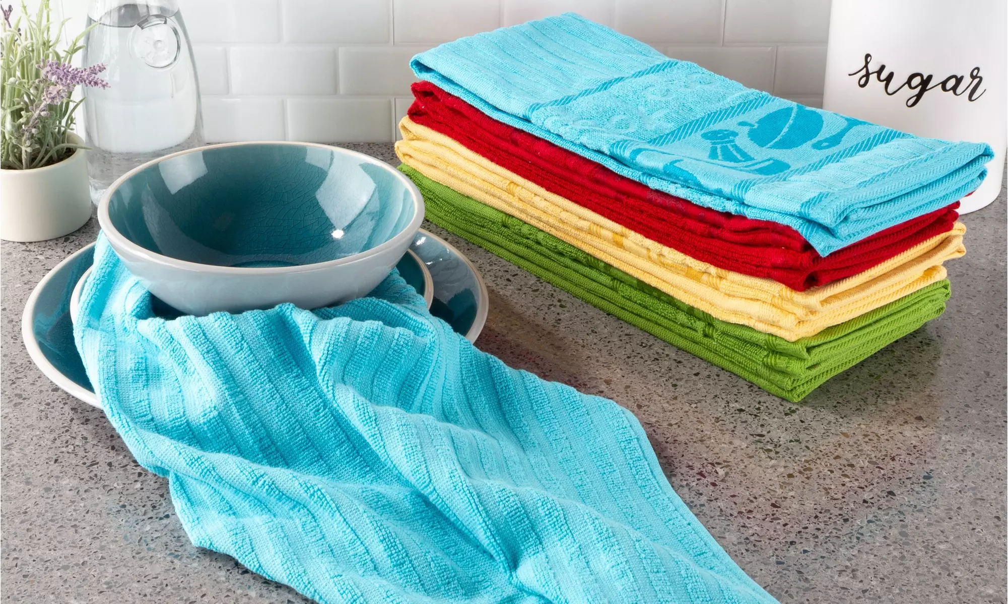 Lavish Home 100% Cotton Absorbent Patterned Kitchen Hand Towels (8-Pack) - Second Medium
