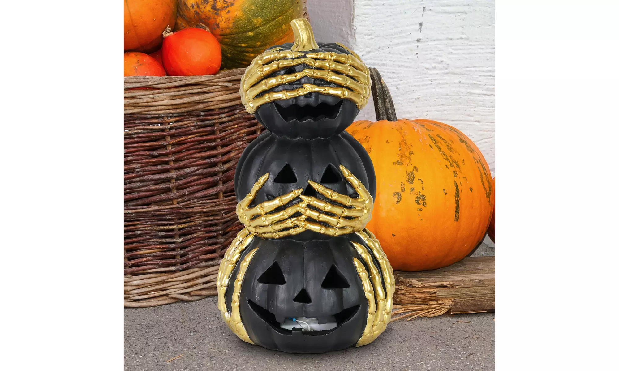 Exhart Stacked Black Jack-O-Lantern Halloween Statuary with LED Light & Timer - Primary Image