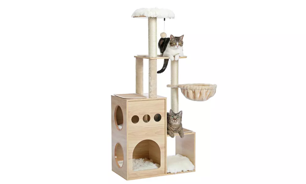 Modern Luxury Cat Tree Wooden Multi-Level Cat Tower Cat Sky Castle - Primary Image