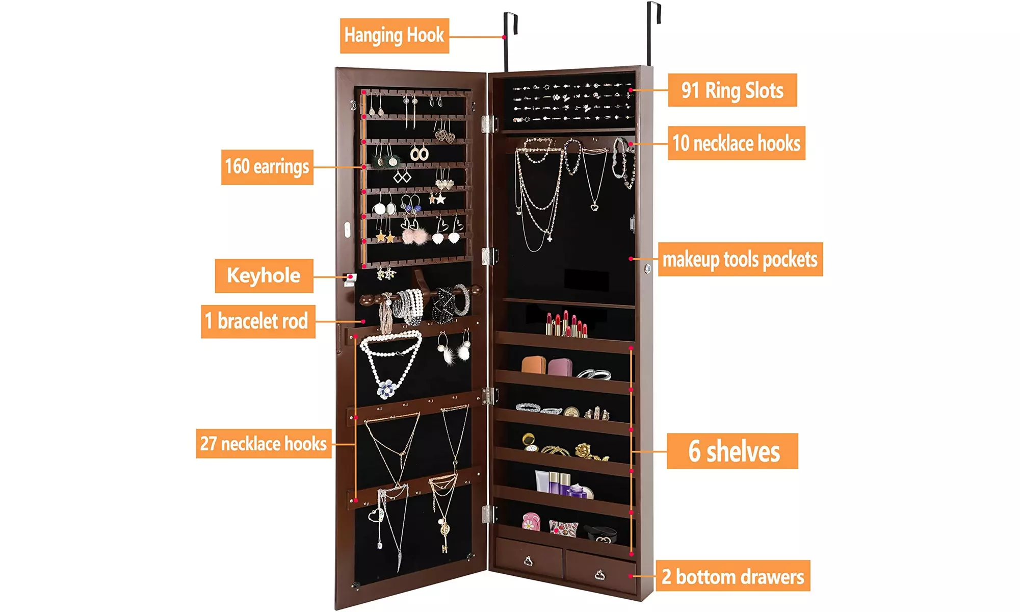 ZENY Jewelry Armoire Cabinet with Full Mirror Lockable Wall Door Mounted  - Second Medium