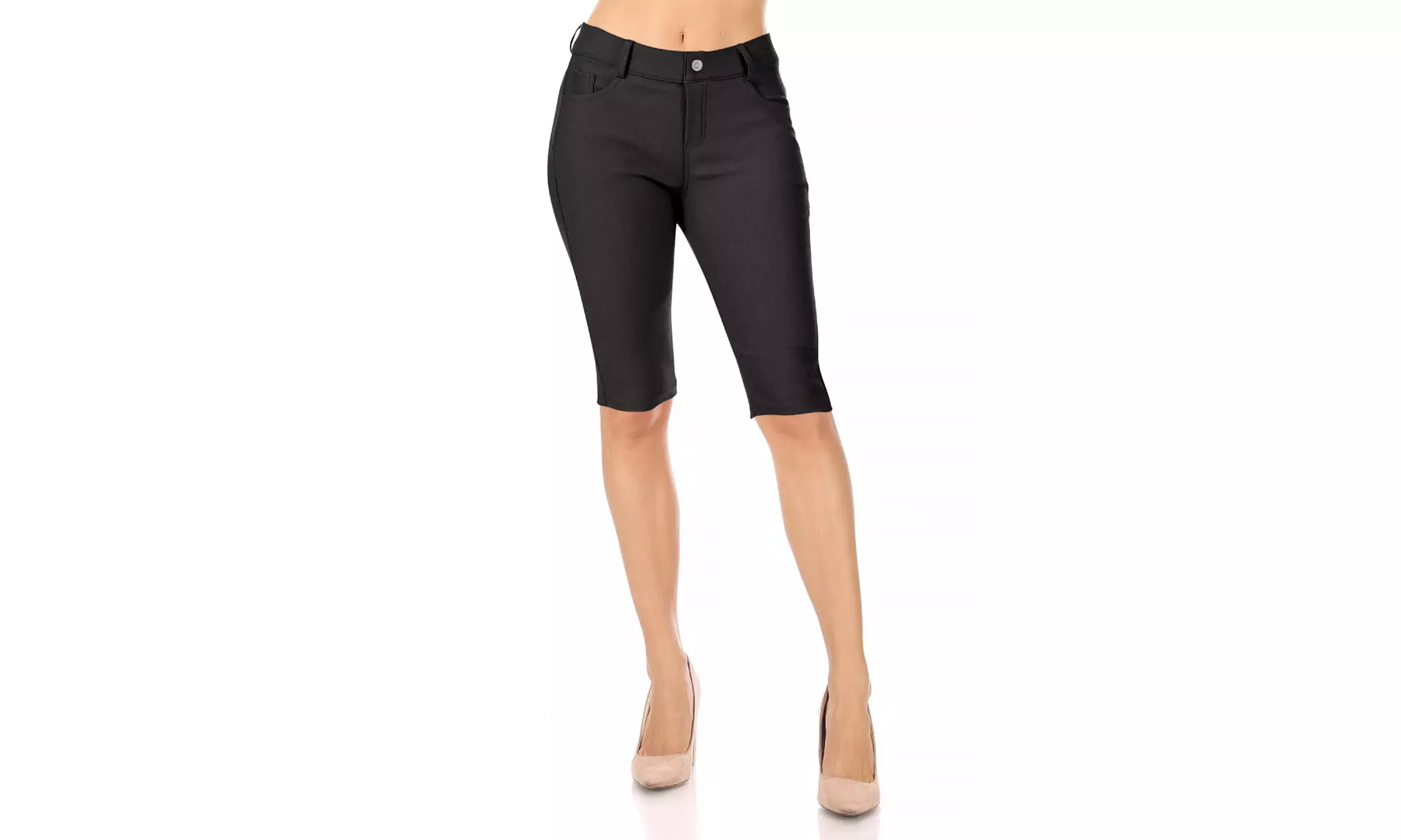 Women's Casual Solid High Waist Slim Fit Bermuda Shorts
