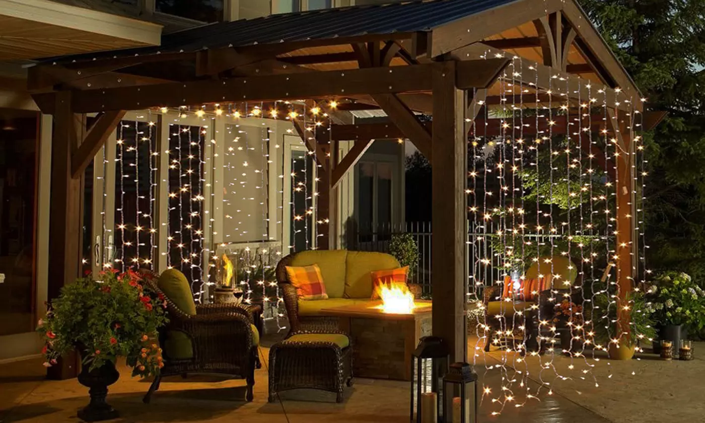 iMounTEK 10Ft. 300-LED Warm White String Curtain Lights w/ Light Mode Controller