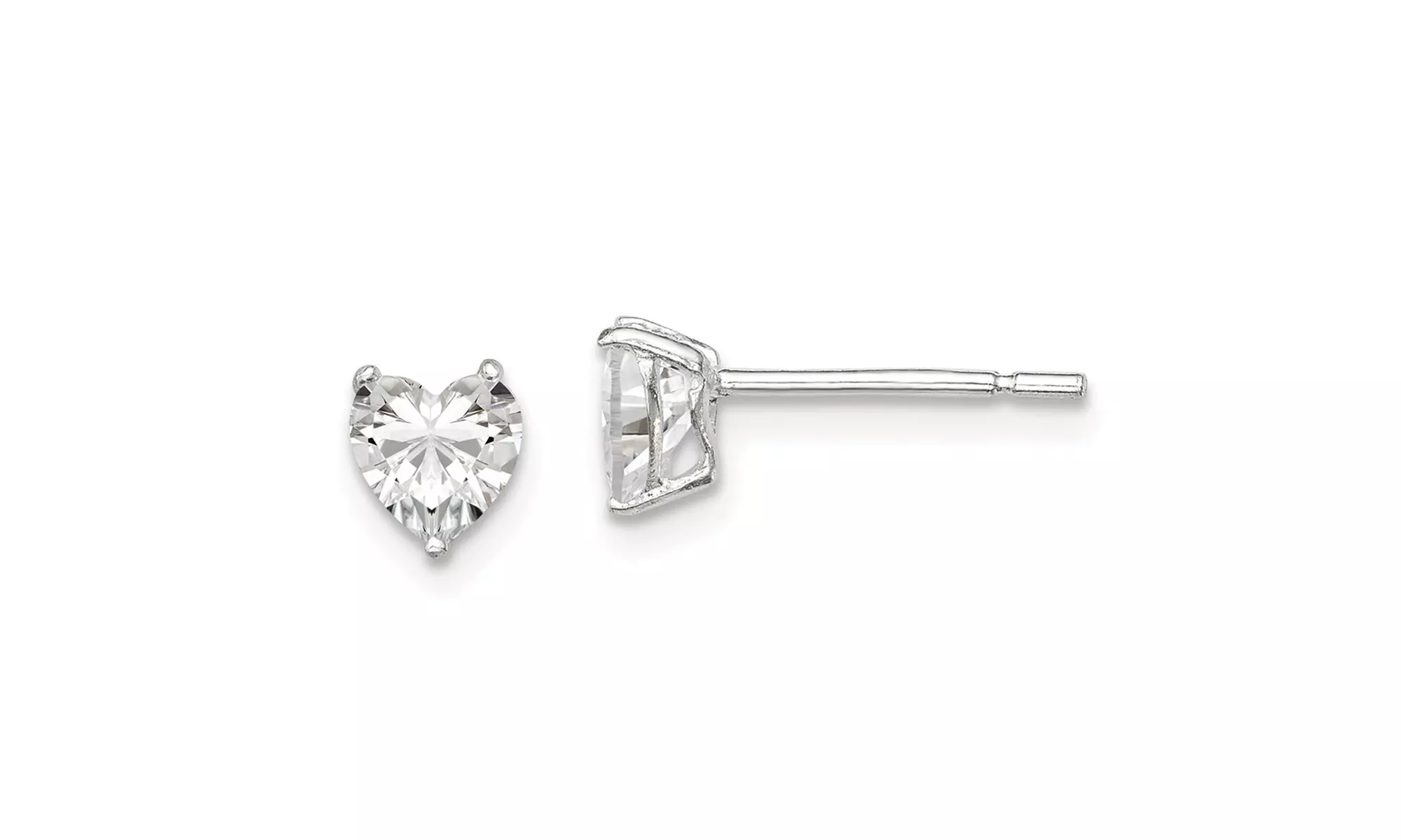 White Gold Plated 5mm Heart 3 Prong Cubic Zirconia Stud Earrings - Primary Image