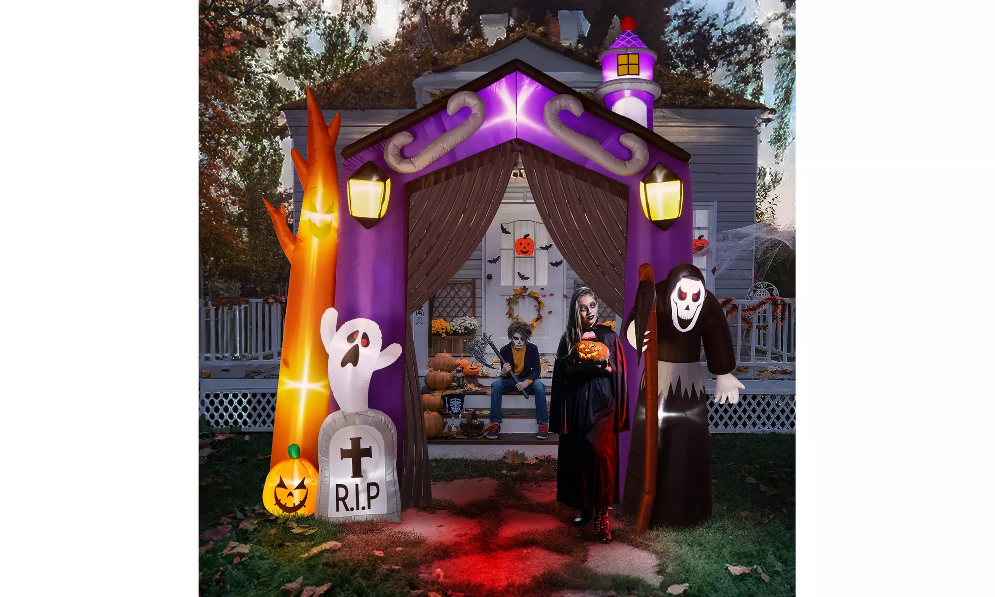 Scary Inflatable Halloween Yard Décor, Grim Reaper, Witch, Ghost Pumpkin Archway