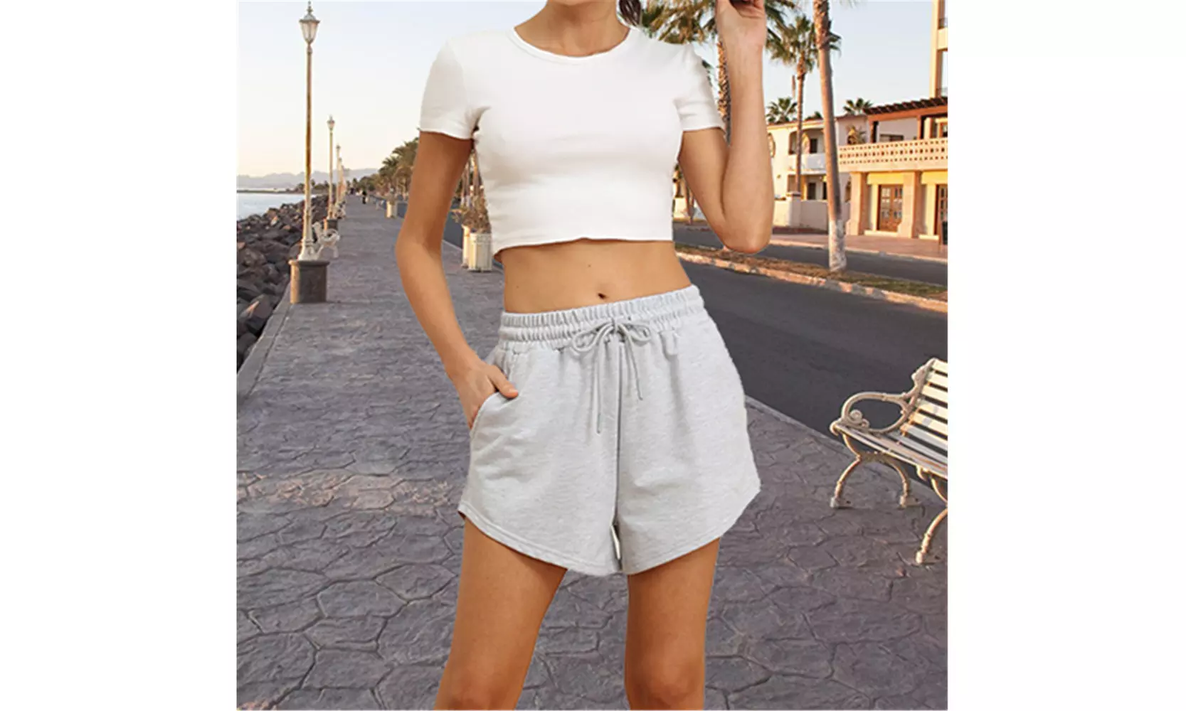 LESIES Womens Elastic Waist Sweat Shorts Active Shorts Workout Shorts