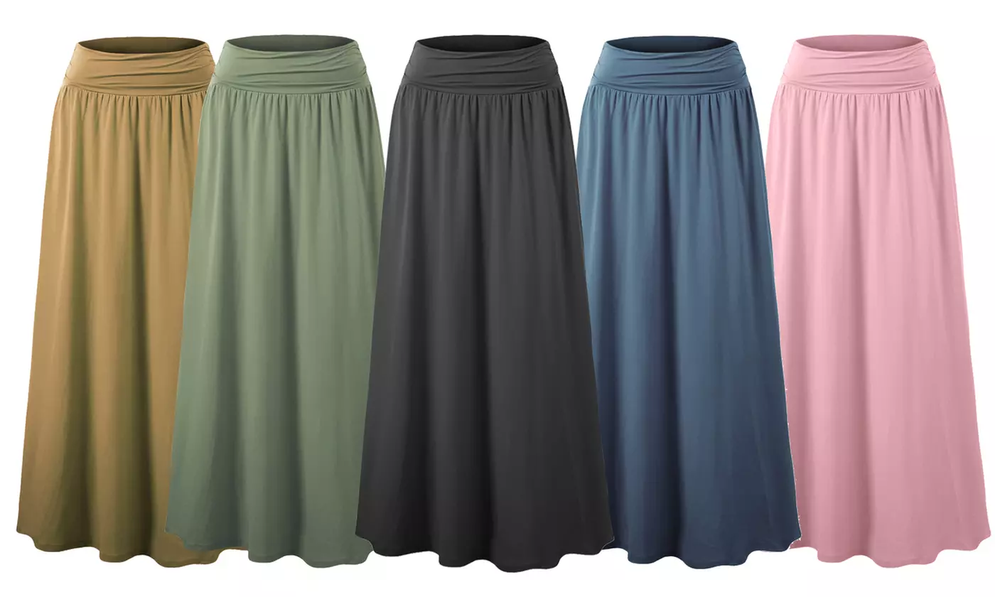 Doublju Women's Flowy Flared Comfy Maxi Skirt - Primary Image