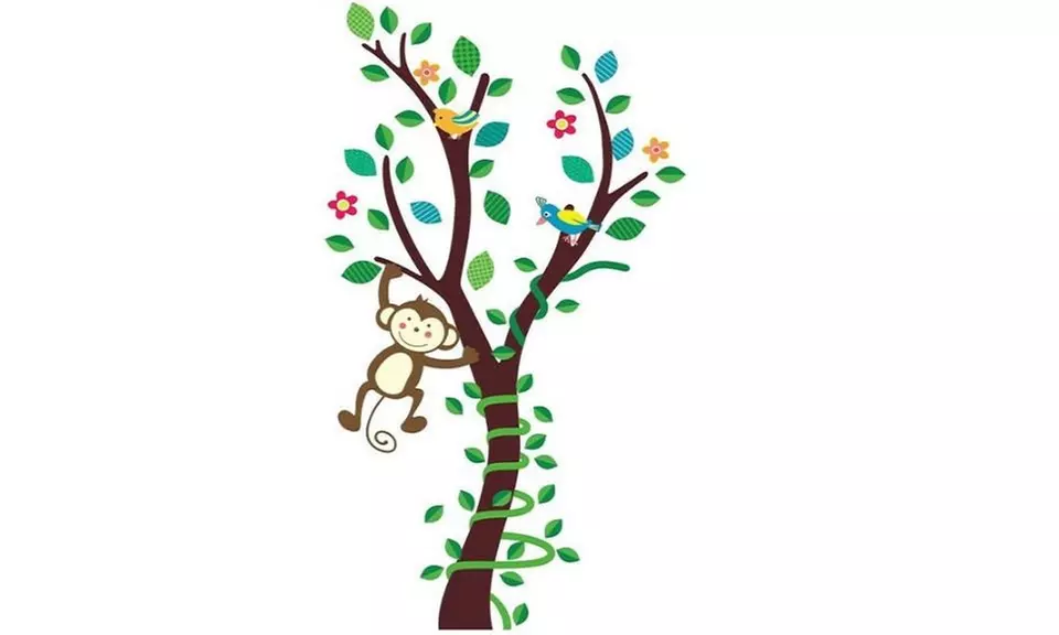 Cartoon Monkey Tree Animals Zoo Forest Wall Decal - Primary Image